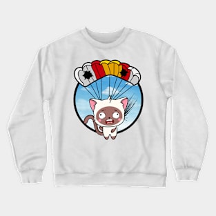 Silly white cat has a broken parachute Crewneck Sweatshirt